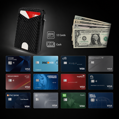 Slim RFID Wallet for Men – Pop-Up Card Holder with Money Clip & Dual ID Windows