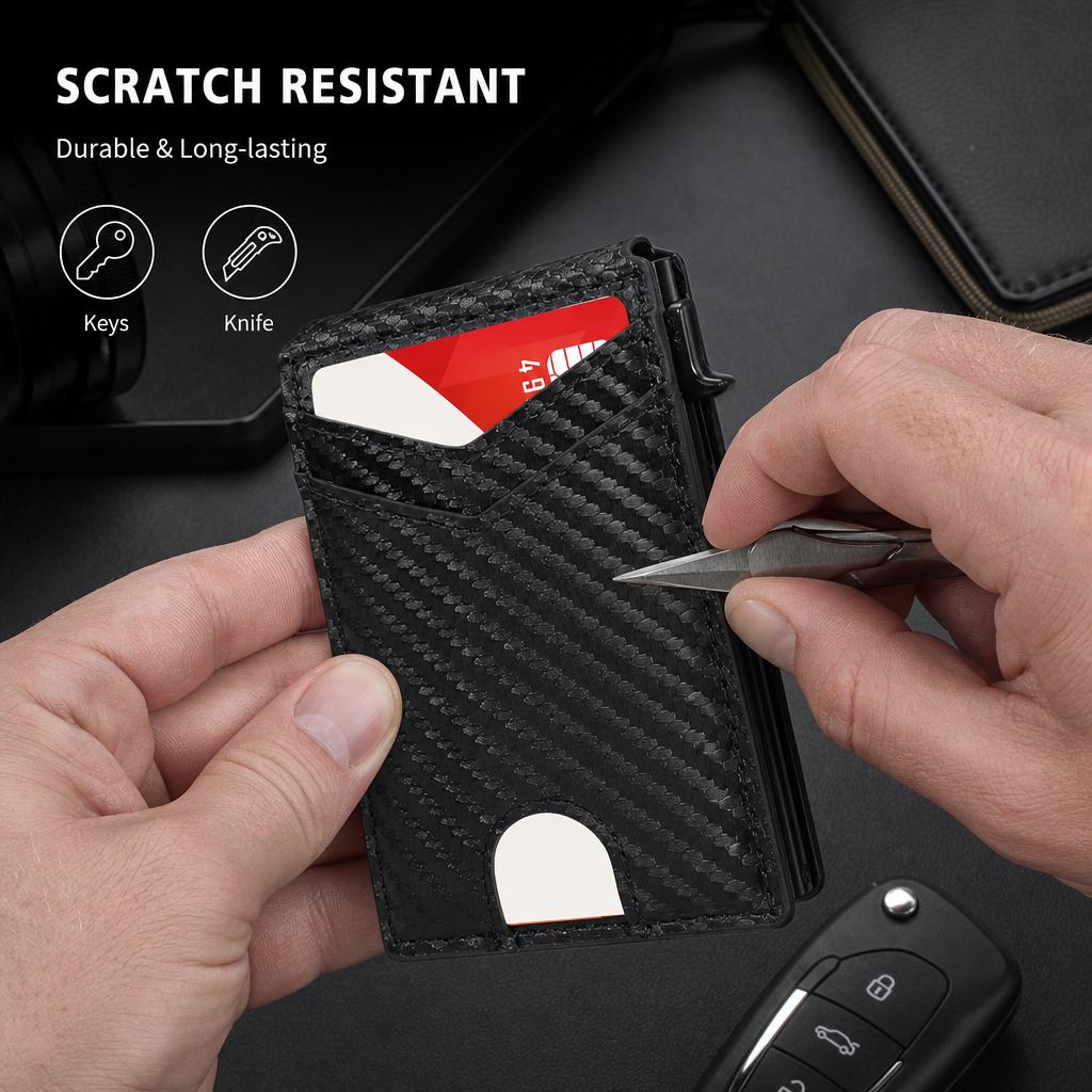 Slim RFID Wallet for Men – Pop-Up Card Holder with Money Clip & Dual ID Windows