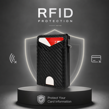 Slim RFID Wallet for Men – Pop-Up Card Holder with Money Clip & Dual ID Windows
